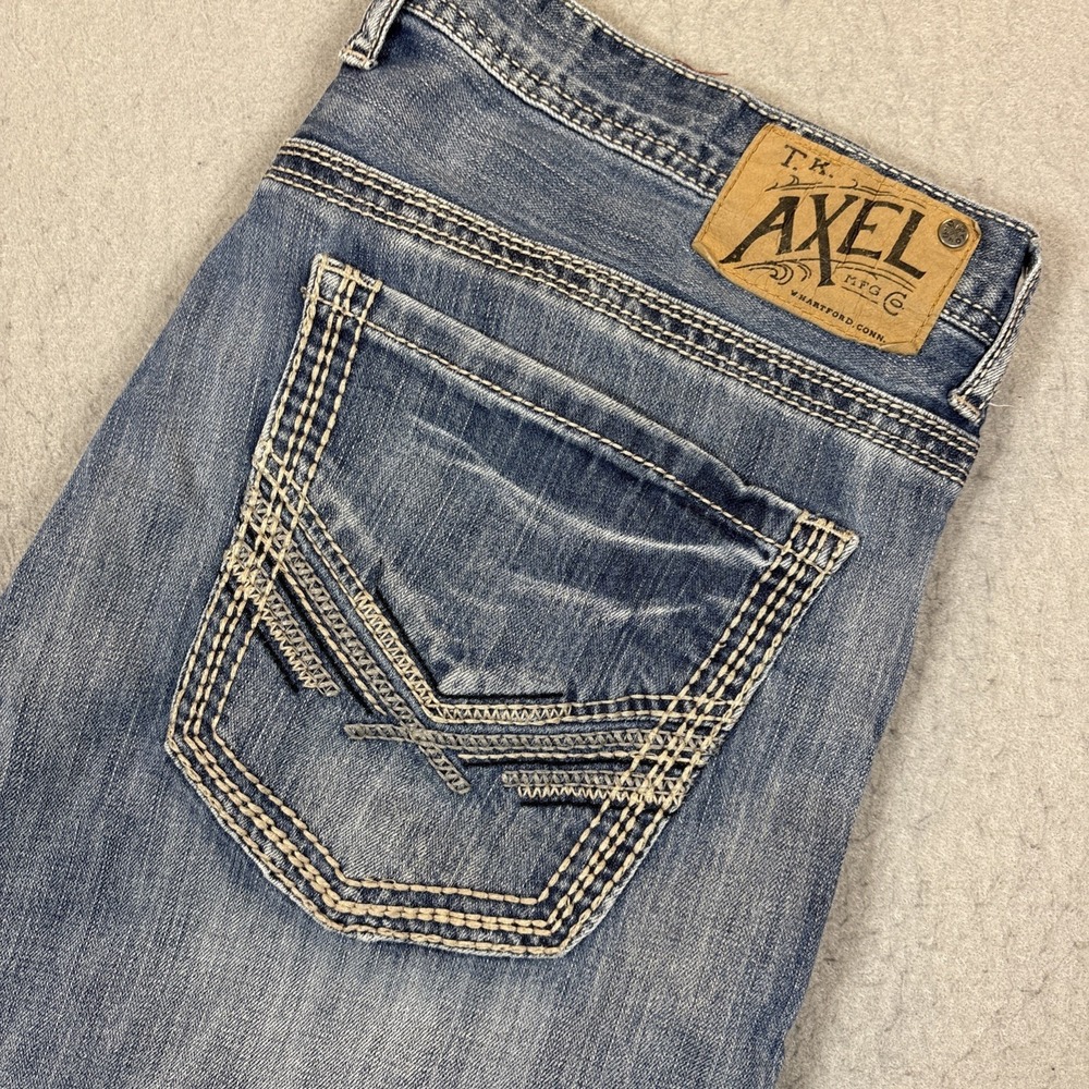 TK Axel Relaxed Straight Men's Thick Stitch Blue Jeans 36X34